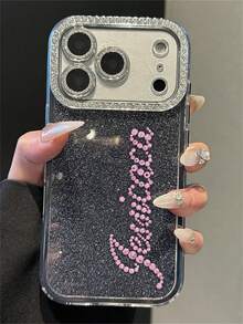 [Personalizado] Funda de teléfono personalizada con letras de nombre, patrón de lujo con brillo y cristales, compatible con iPhone 17 Pro Max, 17, 16, 15, 14, 13, 12 Pro Max, 14, 15, 16 Plus, a prueba de golpes y protectora - Negro - Ver 13