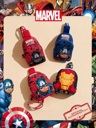  1 pieza Bolso bandolera con patrón de Iron Man con licencia oficial de Marvel, bolso cruzado casual para hombres, bolso de pecho ajustable y ligero, monedero con diseño de dibujos animados, ideal para hombres, niños, fans jóvenes, estudiantes, perfecto para ir a la escuela, actividades al aire libre, visitas a parques temáticos, viajes, conveniente para llevar snacks