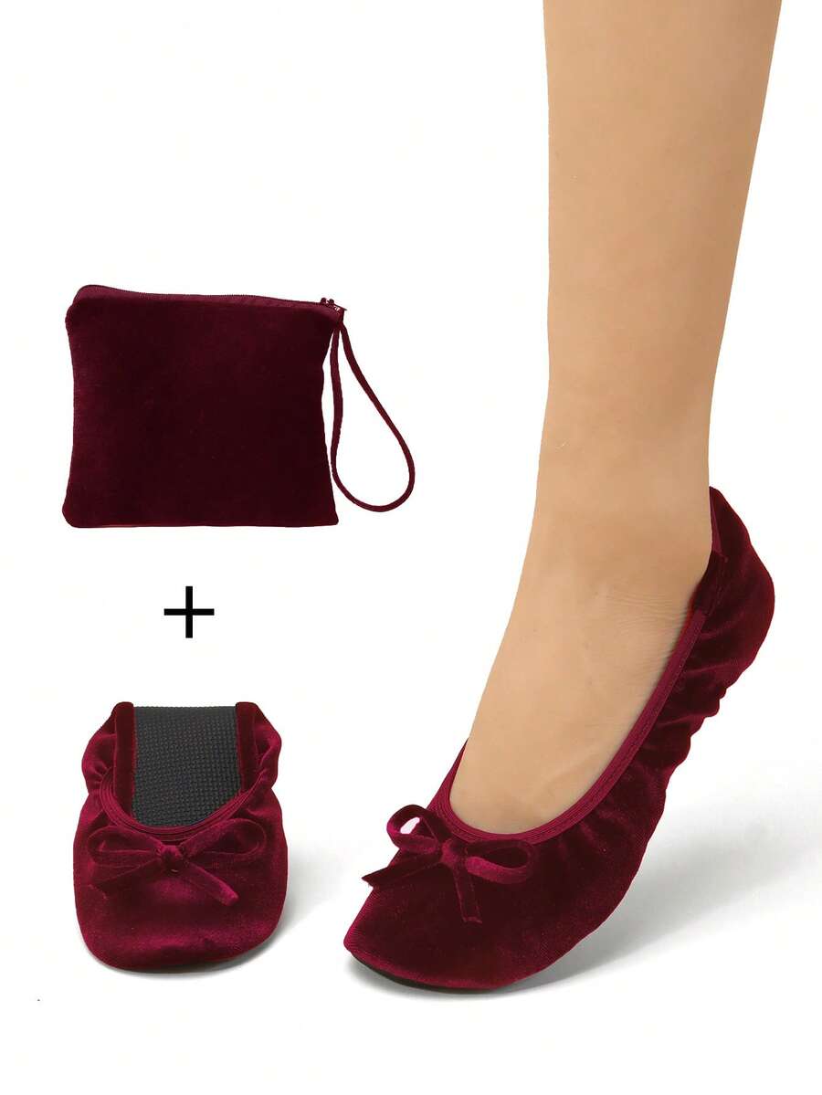 Women's Lightweight, Barefoot-Feel, Fashionable Casual, Soft & Comfortable, Versatile Indoor Slippers, Foldable & Easy To Carry, Slip-On Dance Shoes - Deep Red - View 1