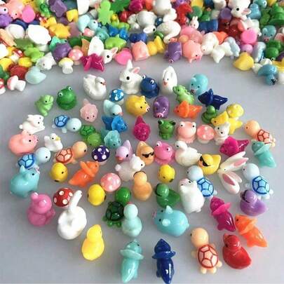 20pcs Random Colorful Mini Resin Animal & Mushroom Decorations, Suitable For Miniature Landscape, Aquarium, Potted Plant Fairy Garden, Home Decor