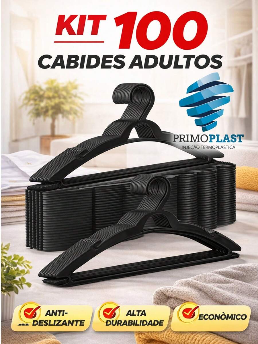 Kit Of 100 Black Adult Flat Hangers - màu đen - Xem 1