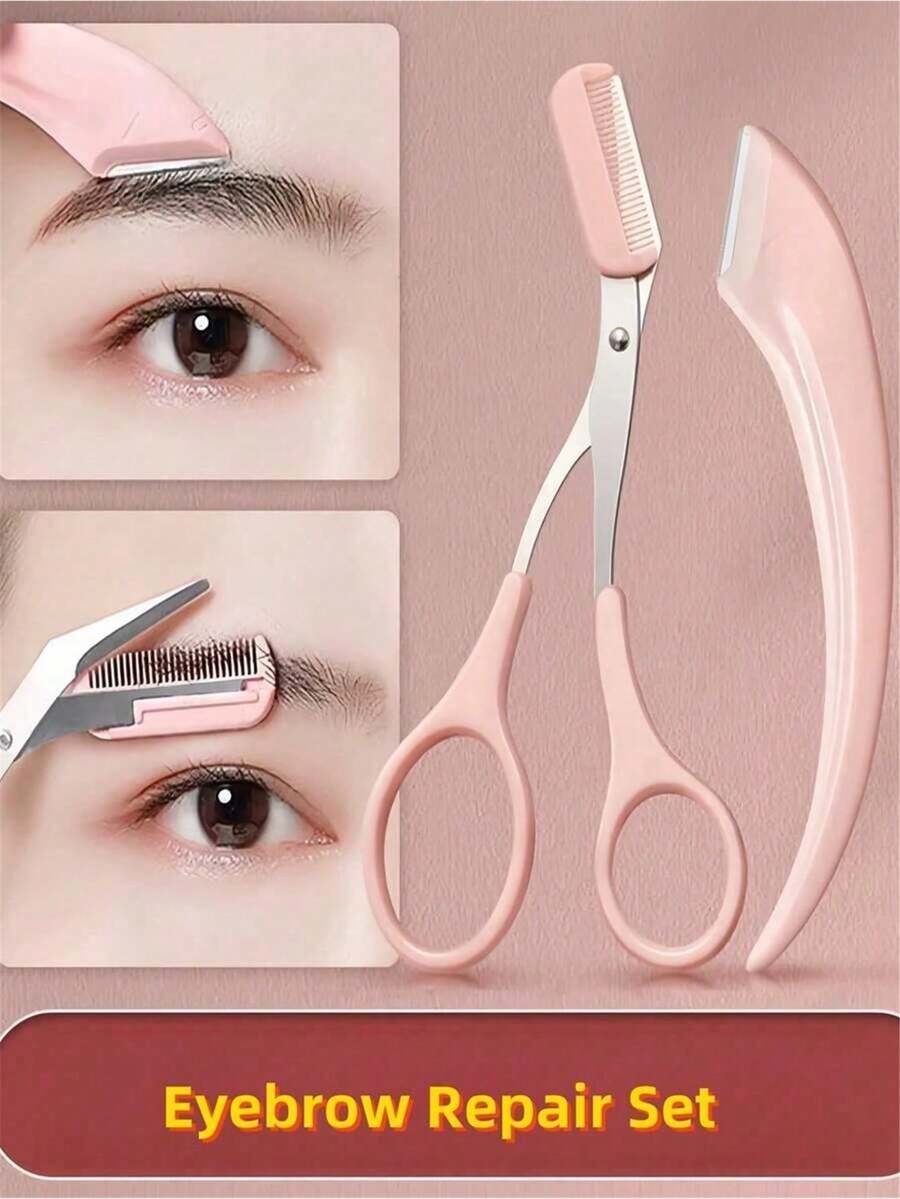 男女通用眉剪梳套装，眉毛修整工具，完美适用于修剪眉毛、控制长度，家用美容工具，包含迷你梳子镊子，可用于去除面部毛发，也可作为理发剪刀使用，是美发用品的理想之选。