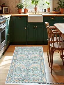 1pc Bohemian Style Paris Garden Printed Carpet, Suitable For Living Room, Bedroom, Dining Room, Dorm, Office And Other Home Decor, Non-Slip Vintage Farmhouse Style Rug - Blue - View 5