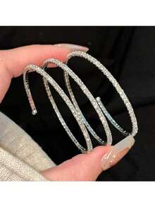 1 件装多层闪亮水钻弹力手链套装 | 波西米亚风可叠戴水晶手镯，适合婚礼、派对和日常佩戴的华丽饰品 - 三層手鐲 - 查看 2