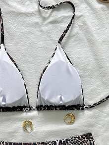 Women's 2 Pieces Leopard Print Sexy Lace-Up Backless Bikini Set, Beach Holiday Travel Summer Vacation - Multicolor - View 6