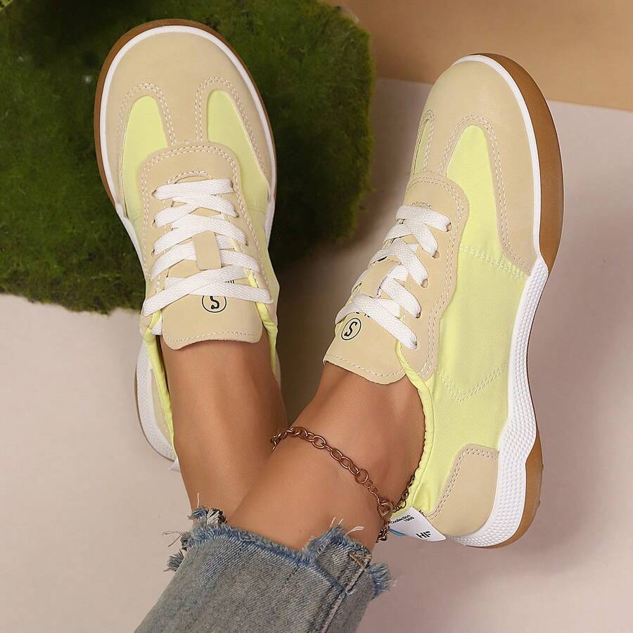 Women's Ballet Style Summer Breathable Sneakers, 2026 New Casual White Shoes - Yellow - View 1