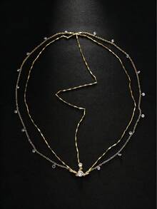 1pc Minimalist Metal Chain With Crystal Pendant Headchain/Hair Accessory, Bohemian Style Suitable For Women's Beach/Resort Outfits, Bridal Wedding Decoration - Gold - View 4