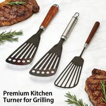 单包装不锈钢翻铲，带人体工学手柄和沥水孔 – 可放入洗碗机清洗的厨房翻铲，适用于烹饪、烘焙、烧烤、露营 – 节省空间，带挂钩 - 彩色 - 查看 12