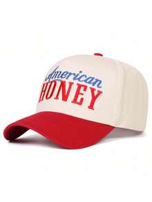 1pcs Men HONEY Letter Embroidered Two Tone Five-Panel Baseball Cap Outdoor Adjustable Sunscreen Leisure Hat Spring Autumn Travel Tourism Beach Vacation - Đỏ - Xem 3
