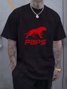 Men's Short-Sleeved Red T-Shirt With A Jumping Print. - Black - View 1