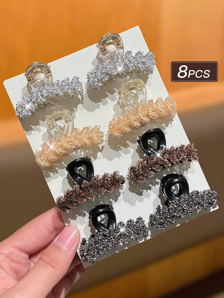 8件套女士时尚优雅闪亮水钻发夹,适合日常佩戴、派对、上学等场合,是女士发饰、珠宝首饰、送礼佳品、旅行或生日礼物的理想之选。 - 彩色 - 查看 1