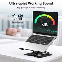 2-In-1 Laptop Stand With Detachable Fan, Includes Phone Holder And Silent Fan, Adjustable Height And Angle, Carbon Steel Frame, Suitable For 16-Inch And Below Laptops Cooling Pad (Black) - View 7