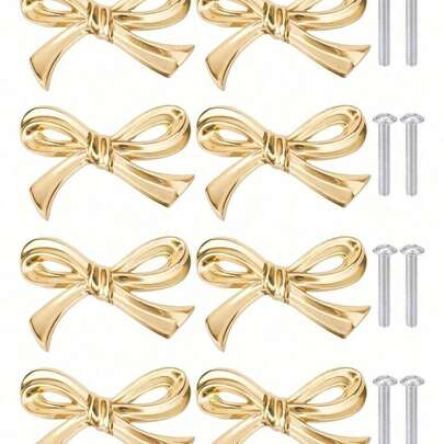 12pcs Brass Bow-Shaped Gold-Plated Drawer Cabinet Handles, Decorative Vintage Gold-Plated Home Drawer Pulls, Vintage Vanity Knobs, Decorative Bow-Shaped Knobs, Vanity Cabinet And Kitchen Cabinet Handles, Cabinet Drawer Pulls, Wardrobe Hardware Accessories, Cabinets, Vanities, Tables, Bedside Cabinets, Wardrobes, And Drawer Handles