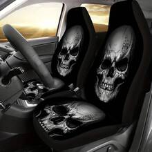 Skull Print Car Seat Cover, Breathable Icy Silk Fabric, Universal For Car, SUV, Sedan, All Season, Washable - Multicolor - View 2