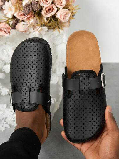 Plus Size Men's Casual Hollow-Out PU Leather Sandals, Lightweight EVA Sole, Breathable, Non-Slip, Suitable For Street, Beach, Outdoor, Leisure, Sports, Vacation, Graduation Gift Or Birthday Gift, Suitable For Teenagers, Summer