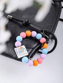 1pc Christian Beaded Bracelet Keychain - "Jesus, Coffee & Prayer" Silicone Bead Bracelet Keyring, Inspirational Religious Gift For Women - Multicolor - View 13
