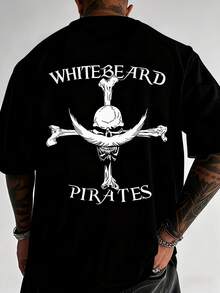 Le dernier t-shirt à manches courtes pour homme avec un imprimé tête de mort style pirate, un incontournable pour les rendez-vous galants, simple, polyvalent, décontracté, un t-shirt classique de style américain. - Noir - Voir 1