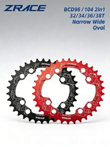 ZRACE BCD104 And BCD96 Universal Oval Narrow Wide Chainrings, Vickers-Hardness 15+ For MTB, 7075 Aluminum Alloy CNC Process - Red - View 3