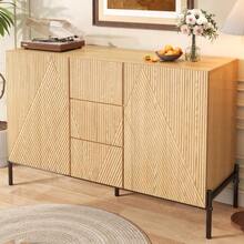Modern Sideboard With Geometric Structure, Double Doors, Medium Drawer, Ample Storage Space, Multifunctional Storage Cabinet For Living/Dining Room - 卡其色 - 查看 3