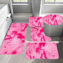 Bathroom Rug Mat Set 3/4/5 Piece, Mixed Color Bath Mat Set, Non-Slip Ultra Soft Carpet Mats, Water Absorbent With U-Shaped Toilet For Bathroom, Tub, Shower, Thick Bathroom Mat, Machine Washable Bath Mat For Bathroom Floor - Hồng - Xem 2