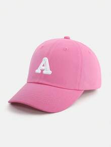 1pc Pink Letter Print Baseball Cap, Breathable & Comfortable For 1-5 Years Old Girls, Suitable For Spring/Summer Outdoor & Casual Wear, A-Z Letter Options - Dark Pink - View 3