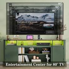 70" Fluted TV Stand For Living Room - Accommodates TVs Up To 80", Modern Entertainment Setup With Power Outlets, LED Lights & Adjustable Shelves - Xem 2