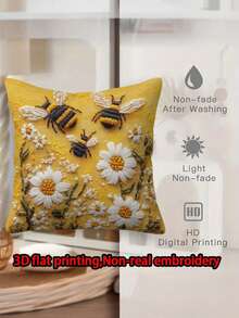 1/2/4 chiếc vỏ gối trang trí in 2D phẳng, kích thước 45*45 cm, họa tiết ong và hoa cúc, in một mặt, không phải thêu thật, có thể giặt tay hoặc giặt máy, thích hợp cho phòng ngủ, phòng khách. - Màu vàng - Xem 6