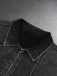 Men's Summer Street Style Printed Washed Black Casual Short Sleeve Shirt - Black - View 4