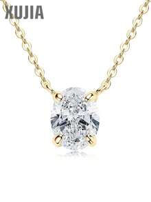 XUJIA 1件优雅女士925纯银莫桑石吊坠项链，7x9毫米-2克拉椭圆形切割莫桑石，适合作为女士订婚、结婚、周年纪念、生日、派对礼物 - PMO-138 - 查看 2