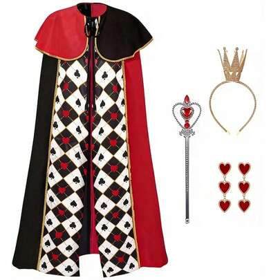 1pc Adult "Queen Of Hearts" Cosplay Cape, Suitable For Carnival, Party, Stage Performance, Photography Events, Also An Ideal Valentine's Day Gift