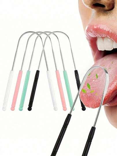 1pc Stainless Steel Tongue Scraper, Ergonomic U-Shaped Handle, Multi-Color Options, Effectively Improves Oral Hygiene And Freshens Breath, Personal Care And Cleaning Tool, Durable Metal Cleaning Instrument