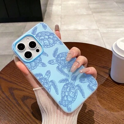 1个水母海龟印花双材质防摔保护壳，兼容 17、16、15、14、13、12、11 Pro Max，Galaxy S21、23、24 FE、A14、A15、A54、A55等机型