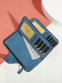 复古哑光皮革女士长款钱包，三折多卡位手拿包，拉链和按扣闭合手机钱包，女士钱包，可爱钱包，旅行必备夏季红色钱包，零钱包，节日毕业教师节礼物，生日礼物，母亲节礼物 - 彩色 - 查看 10