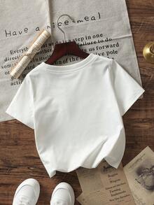 1pc Infant/Toddler Boys' Creative Cartoon Graphic Letter Slogan Print Basic Crew Neck Short Sleeve T-Shirt, Casual & Fashionable - White - View 3