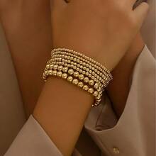 4/12件套金色串珠手链，闪亮圆形珠子手链，可叠戴金色手链 - 彩色 - 查看 1