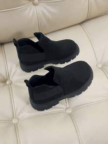 1 Pair Kids Chelsea Boots Round Toe Side Elastic Slip On Ankle Boots Casual Style Black - Black - View 4