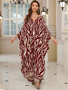 Women's Leopard Print Batwing Sleeve Loose Robe, Bohemian V-Neck Long Robe Dress Spring - Multicolor - View 4