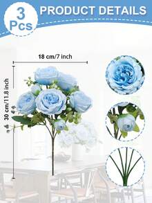 1/3 Bunch Artificial Light Blue Mixed Peony Flowers - Lifelike Faux Flowers With Realistic Petals And Stems, Suitable For Wedding Decor, Bridal Bouquet, Classroom Decoration, Home Vase Arrangement, Garden Party, Birthday Celebration, Valentine's Day And Graduation Gift - Baby Blue - View 13
