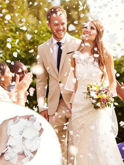 1000pcs/Set White Wedding Heart Shaped Confetti Confetti Hearts For Outdoor Beach Reception Ceremony Celebrate Classic Modern Decoration, Wedding Celebration Party Table Confetti,Bridal Showers, And Party Decorations