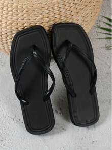 Women's Summer Casual Square Toe Slip-On Flip Flops For Indoor, Outdoor, Beach, Pool, Dormitory - 黑色 - 查看 5