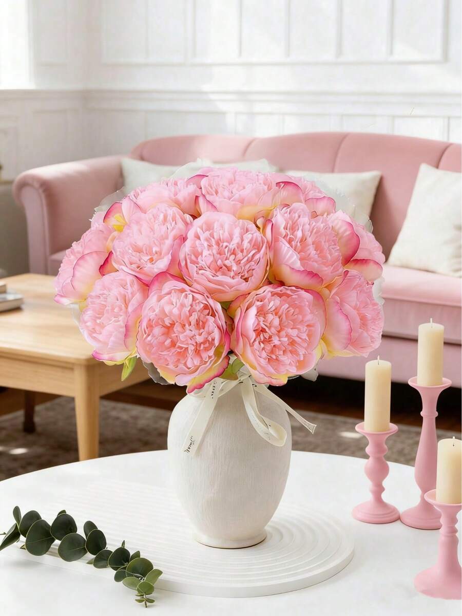MEHELANY 5朵粉色人造牡丹花,絲綢仿真牡丹,適用於婚禮、家居裝飾、辦公室、派對、桌面裝飾、DIY新娘花束、拱門裝飾、室內外春季花卉裝飾、情人節、母親節、週年紀念禮物、女孩與女性母親節禮物、春夏季戶外派對裝飾 - 深粉 - 查看 1