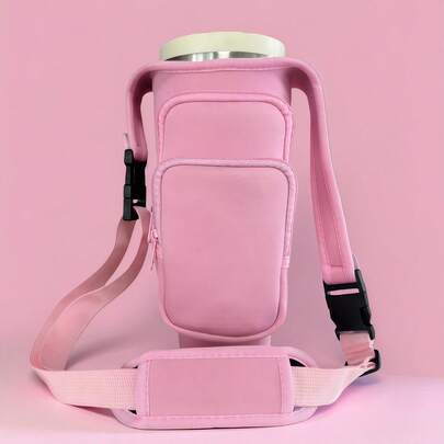 40oz Double-Layer Car Diving Material Cup Sleeve, Bottle Sleeve, Adjustable Diagonal Insulated Sleeve, Suitable For Outdoor Sports