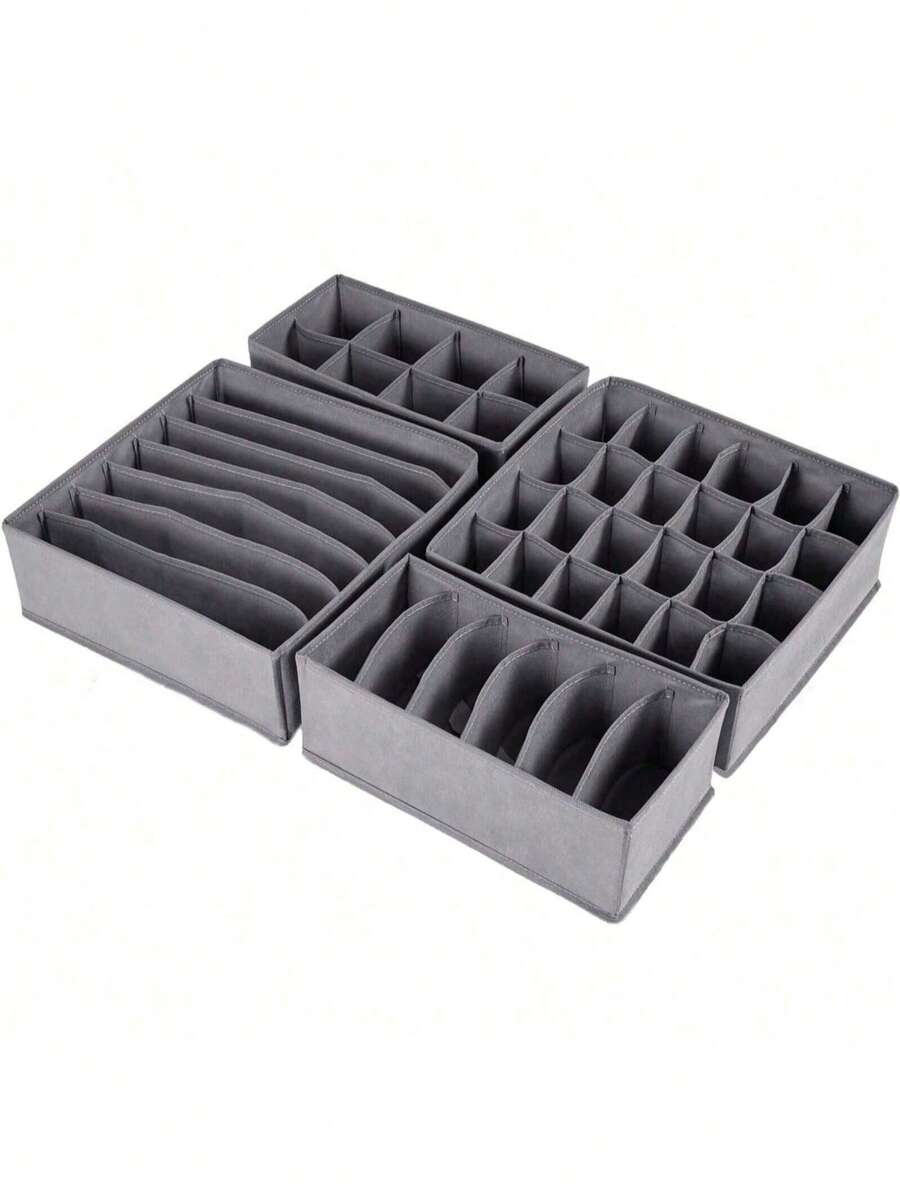 4pcs Drawer Organizer Divider Set, Foldable Wardrobe Storage Baskets And Fabric Bins For Clothes, Underwear, Bras, Ties, Accessories, Socks - Grey - View 1
