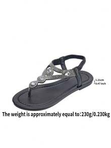 最新款罗马风波西米亚平底趾环凉鞋，棕色女士平底凉鞋 - 黑色 - 查看 8