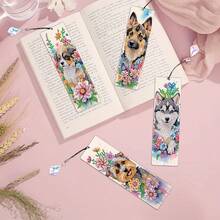 DIY Diamond Painting Bookmarks Set - 4 Cute Dog Patterns With Sparkling Crystal Pendants, Ideal Handicraft Kit For Beginners, Suitable For Home And Office Use - No Frame - View 5