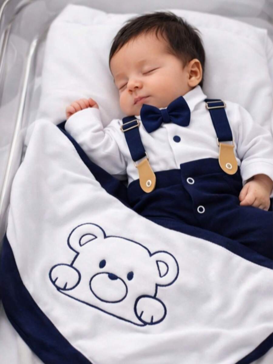 Baby Boy's Going-Home Outfit With Suspenders - Màu xanh hải quân - Xem 1