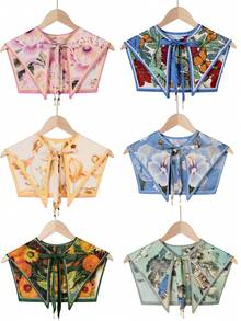 1pc French Retro Pearl Pendant Painting Style Tie Collar Scarf - Multicolor - View 1