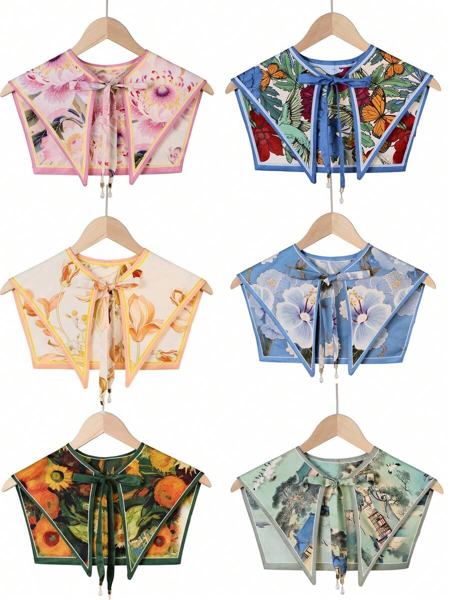 1pc French Retro Pearl Pendant Painting Style Tie Collar Scarf - Multicolor - View 1