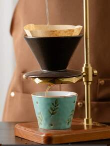 1 Juego de taza de té, taza de café, juego de tazas de té, taza de postre/pudín con diseño de hojas verdes, taza con agarre, taza de té personal creativa, taza anti-derrames, pintada a mano en cerámica - Multicolor - Ver 7