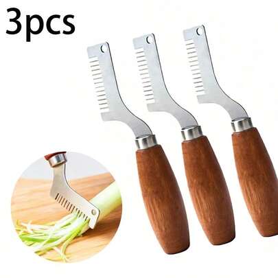 1/3件装，专业切葱器，弧形不锈钢刀片，木柄，厨房烹饪工具